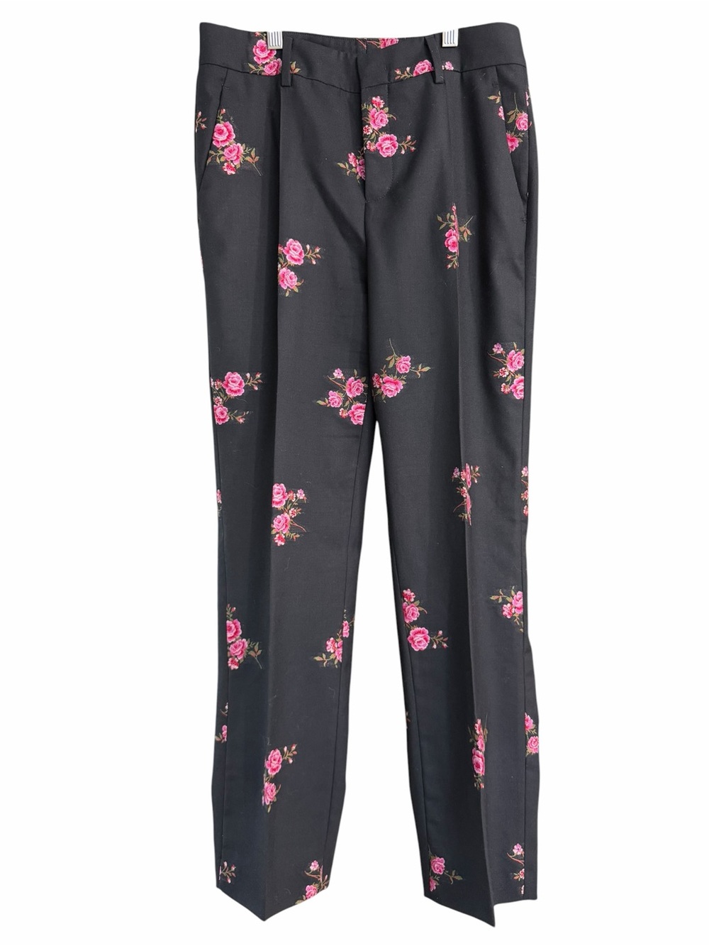 RED Valentino floral-appliquéd wool-blend twill tapered pants in black and pink - Picture 4 of 11